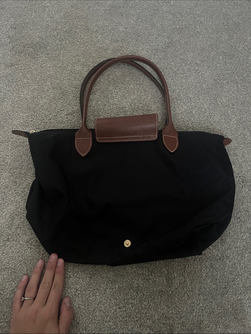 Longchamp Small Black Tote with Brown Leather Trim and Gold Hardware - Picture 2 of 2